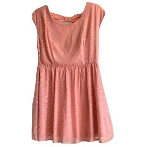 Forever 21 Coral Pink & Gold Flowy Summer Dress, Detailed Bow Back Size Medium